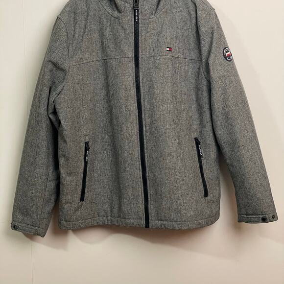 Tommy Hilfiger XL windbreaker fleece lined jacket hoodie full zip gray black - Picture 3 of 8